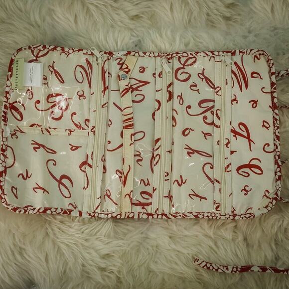 Pottery Barn Red Floral Print Dolly Fabric Multi-Compartment Travel Jewelry Roll - Picture 2 of 5